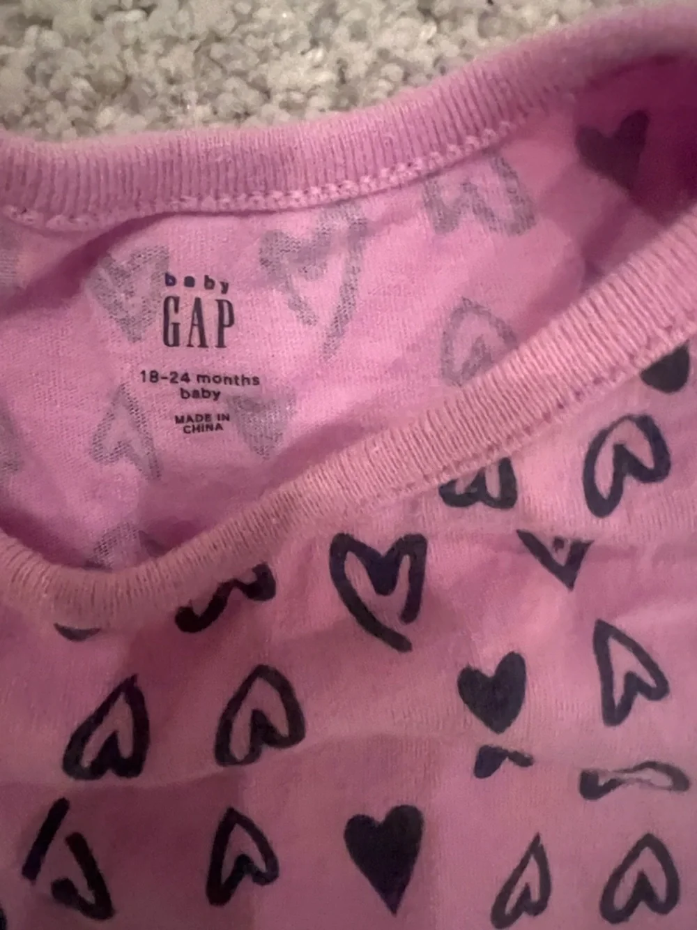 Baby GAP Pink Heart-Print Long-Sleeve One-Piece 12-18M